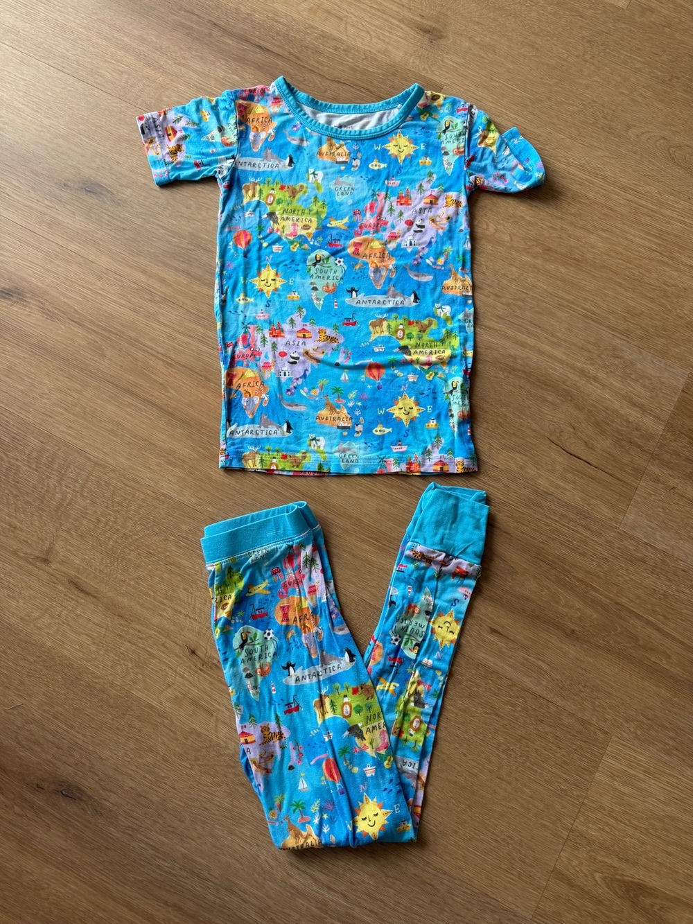 Little Sleepies Bright Blue World Map Two-Piece Pajama Set